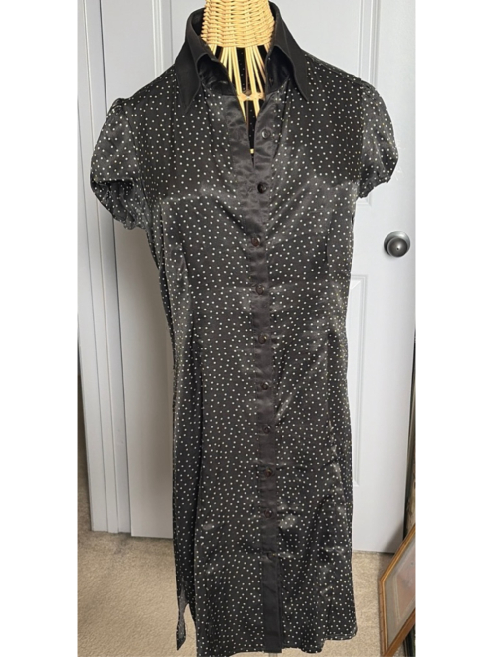 Women's Iris Black & White Polka Dot Shirt Dress M #0062
